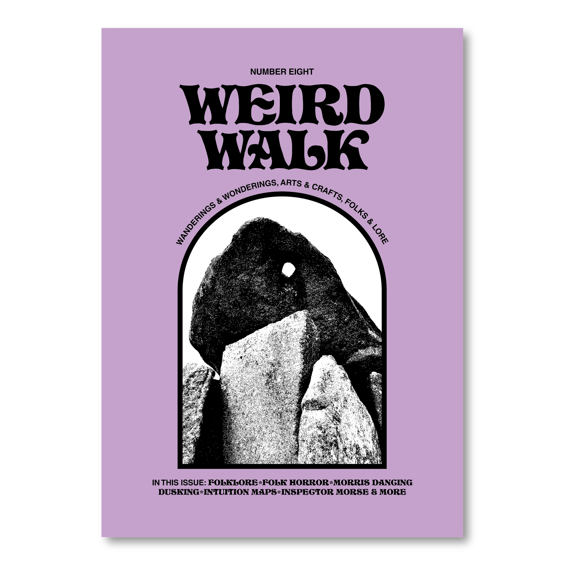 Weird Walk zine issue 8 cover – British folklore walking magazine, 48 page A5 zine